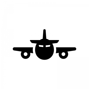 飛行機（正面）の白黒シルエットイラスト