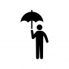 傘をさす人物の白黒シルエットイラスト