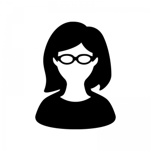 メガネをかけた女性の白黒シルエットイラスト