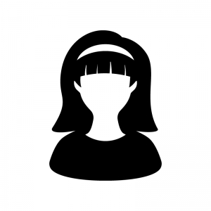 カチューシャを付けている女性の白黒シルエットイラスト02