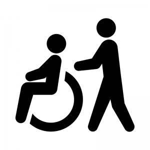 車椅子の介護の白黒シルエットイラスト