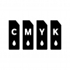 プリンターのインク（CMYK）の白黒シルエットイラスト