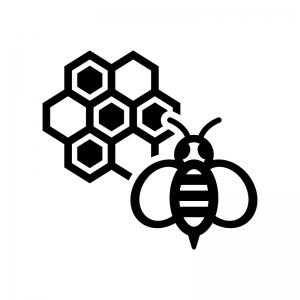 蜂と蜂の巣の白黒シルエットイラスト02