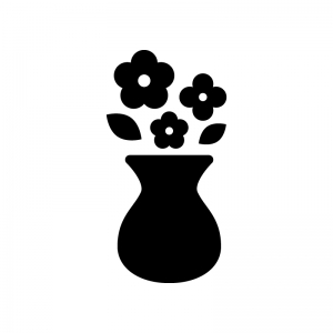 花瓶と花の白黒シルエットイラスト02
