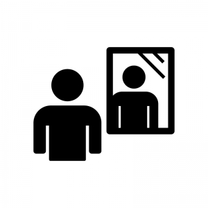 鏡と人物の白黒シルエットイラスト02