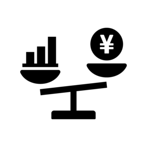 費用対効果の白黒シルエットイラスト