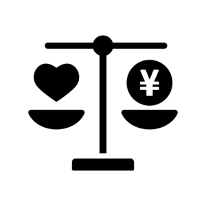 愛情と仕事のバランスの白黒シルエットイラスト