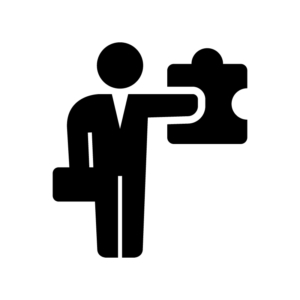 会社の問題解決やサポートの白黒シルエットイラスト