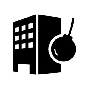 ビルの解体工事の白黒シルエットイラスト