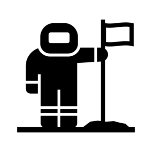 宇宙飛行士と旗の白黒シルエットイラスト