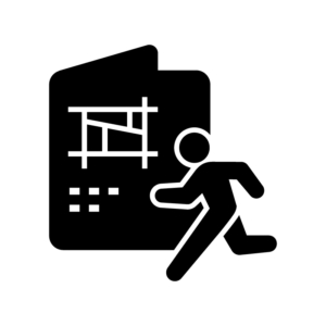 ハザードマップの白黒シルエットイラスト